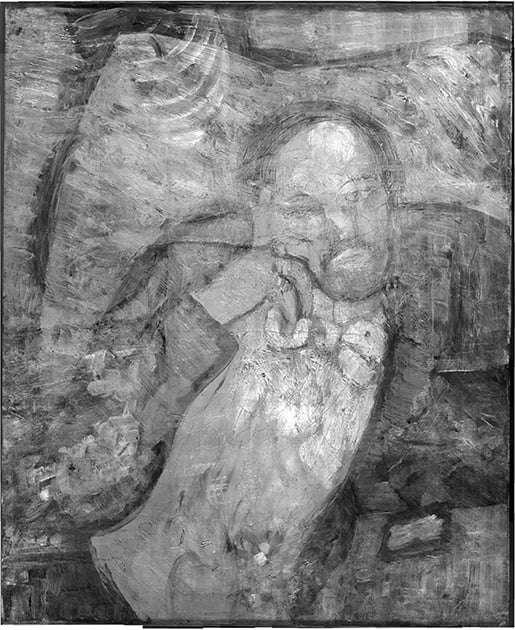 This undated handout image provided by The Phillips Collection shows an infrared image of Pablo Picasso’s 'The Blue Room,' painted in 1901. Scientists and art experts have found a hidden painting beneath the painting.