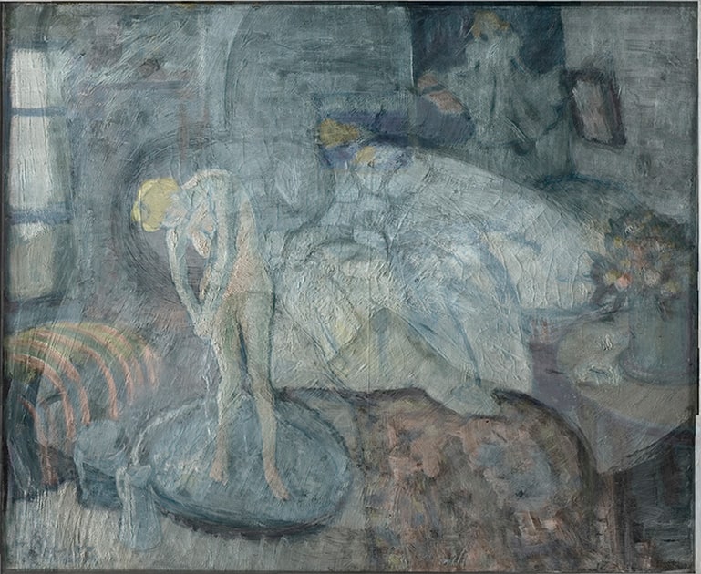 This undated handout image provided by The Phillips Collection shows an infrared image of Pablo Picasso’s 'The Blue Room,' painted in 1901. Scientists and art experts have found a hidden painting beneath the painting.