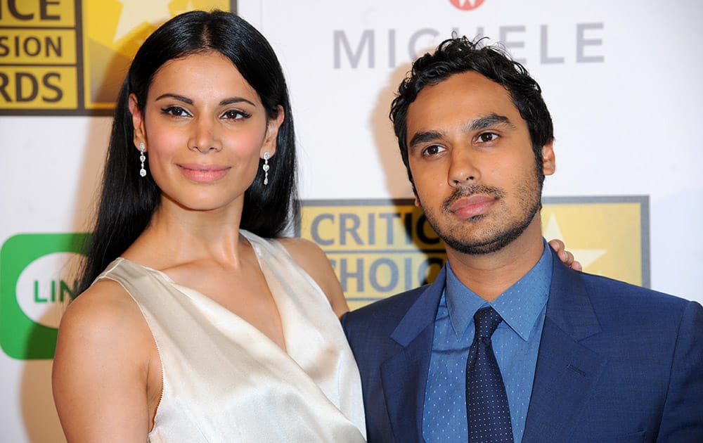 Neha Kapur  and Kunal Nayyar arrive at the Critics' Choice Television Awards at the Beverly Hilton Hotel, in Beverly Hills, Calif.