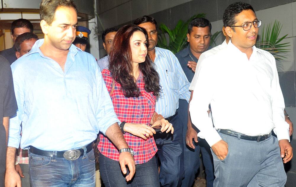 Bollywood actress Preity Zinta arrives at BCCI headquarter in Mumbai to record her statement in connection with a complaint against her former boyfriend Ness Wadia, accusing him of misbehaving with her. dna