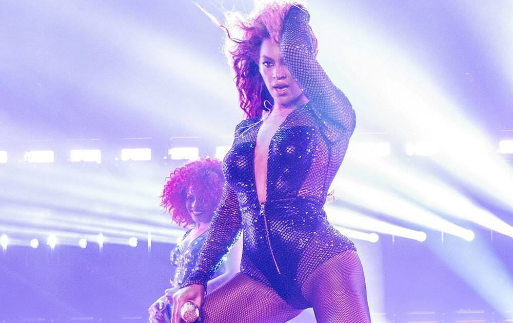 Beyonce performs on the On The Run Tour at the Great American Ball Park in Cincinnati, Ohio. 