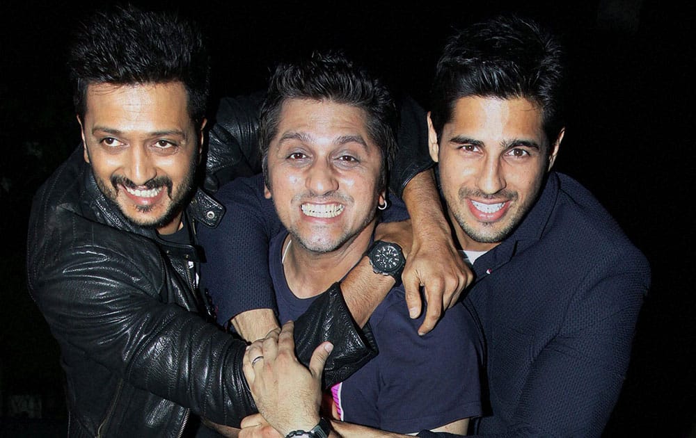 Bollywood actors Ritesh Deshmukh, Siddharth Malhotra and filmmaker Mohit Suri during a press conference for the success of film.