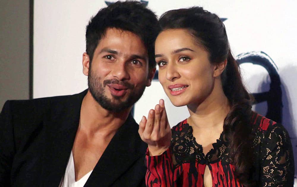 Shahid Kapoor and Shraddha Kapoor during the trailer launch of their upcoming movie 'Haider' in Mumbai.