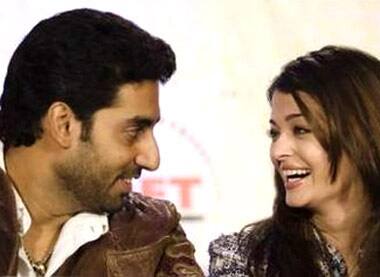 Bollywood actors Abhishek Bachchan and Aishwarya Rai Bachchan speak to the media to promote the 