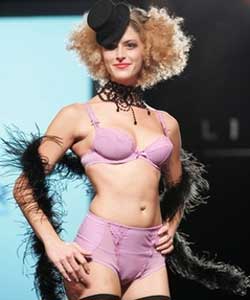 Model displays sensational lingerie during the French Lingerie part of the Lingerie Americas New York fashion show.