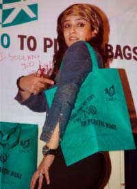 Raveena Tandon during the 'Say no to plastic shopping bags' campaign at St Mary's School in Mumbai. 