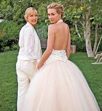 Newly wed lesbian couple Ellen DeGeneres and Rossi on their Wedding day featured on the cover of People magazine.