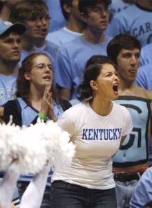 Power cry: Actress Ashley Judd cheers on the University of Kentucky NCAA basketball game against the University of North Carolina.