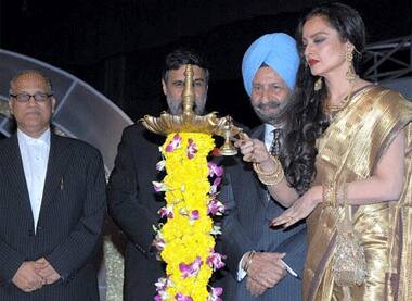 Rekha at the inauguration ceremony of the 39th International Film Festival of India in Panaji, Goa.