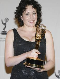 Lucy Cohu holds the Emmy award for Best Performance for her role in 'Forgiven', at the 36th International Emmy Awards in New York.