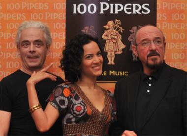 Glow of hope: Anoushka Shankar poses with 'Jethro Tull's' Ian Anderson before the concert of hope for terror ravaged India in New Delhi, Pragati Maidan.