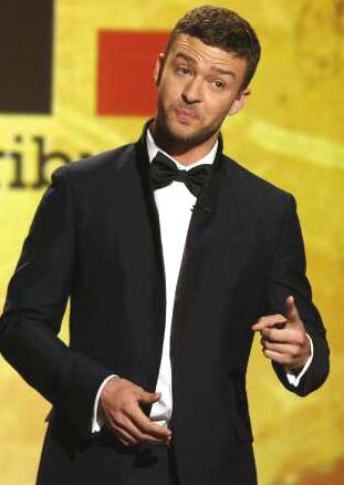 Justin Timberlake speaks about working with actor Samuel L. Jackson at the American Cinematheque tribute honoring Jackson in Beverly Hills.