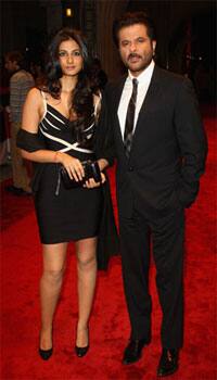 Anil Kapoor with younger daughter Rhea at the gala screening of his film at the Dubai film festival.