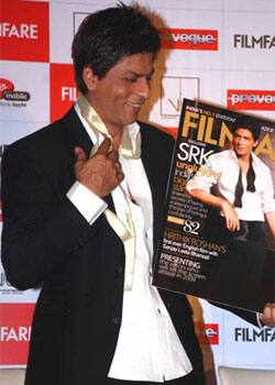 Shah Rukh Khan at the launch of his latest issue of Filmfare, featuring him on the cover.