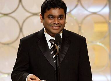 AR Rahman accepts the award for best original score for 'Slumdog Millionaire' during the Golden Globe Awards in California.