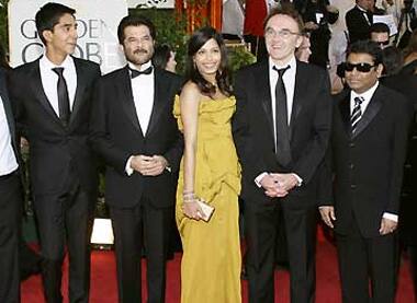 The cast and crew of 'Slumdog Millionaire' at the Golden Globe awards in California. 