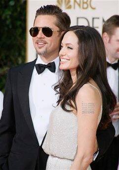 Brad Pitt and Angelina Jolie arrive at the 66th annual Golden Globe awards in Beverly Hills, California.