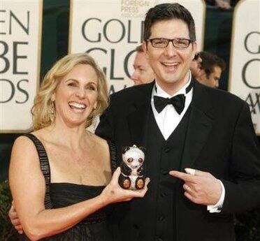 Producer Melissa Cobb (L) and Mark Osborne, director of 'Kung Fu Panda' arrive at the 66th annual Golden Globe awards in Beverly Hills, California. Kung Fu Panda is nominated for Best Animated Feature