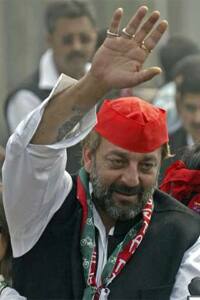 Tier of responsibility: newly turned politician Sanjay Dutt waves to his fans, or prospective voters?