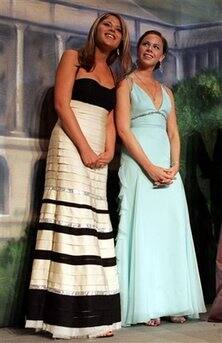 President Bush's daughters Jenna, left, and Barbara look out at the guests attending the Black Tie and Boots Inaugural Ball in Washington.