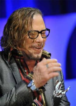 Actor Mickey Rourke talks on stage at the 24th Annual Santa Barbara International Film Festival.