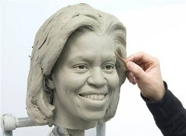 First sculpture: Michelle Obama’s clay model at Tussaud’s. The wax-work will be out in March.