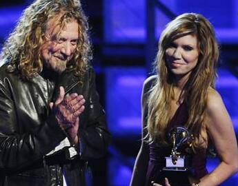 Robert Plant and Alison Krauss accept the Grammy for Best Pop Collaboration with vocals for 