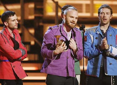 Coldplay accepts the Song of the Year award for 'Viva La Vida' at the 51st annual Grammy Awards in LA.