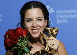 Director Claudia Llosa with the Golden Bear for the best film ‘The Milk Of Sorrow’ at the Berlinale.