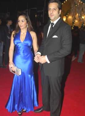 Fardeen Khan arrives with his wife Natasha at the Stardust Awards. 