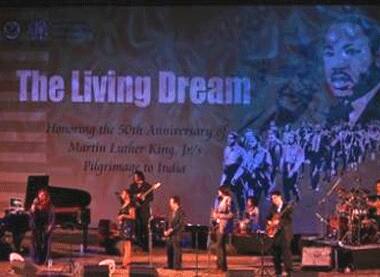 “The Living Dream” concert commemorating Martin Luther King Jr’s pilgrimage to India at the Siri Fort auditorium .