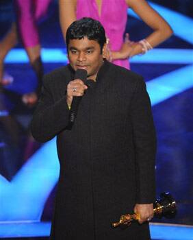 A.R. Rahman accepts the Oscar for best original song 