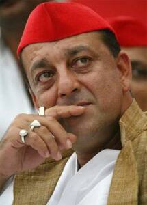 Munnabhai musings: Actor and Samajwadi Party candidate for the forthcoming parliamentary elections, Sanjay Dutt, at a workers' meeting.