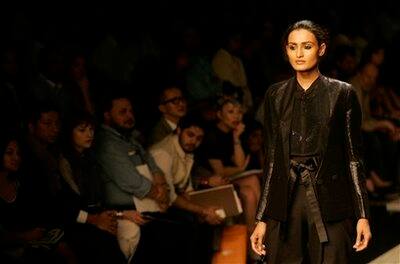 A model presents a creation by Rajesh Pratap Singh during the Wills Lifestyle India Fashion Week