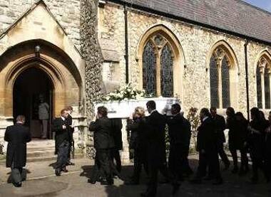 Jade Goody's coffin about to enter St John's Church Buckhurst Hil in her last journey.