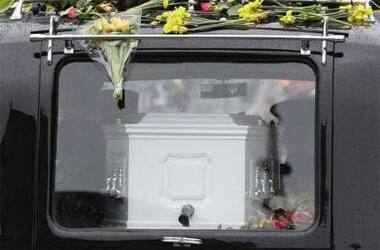 Jade's coffin is visible from a hearse that carried the coffin to St John's Church Buckhurst Hill in north-east London.