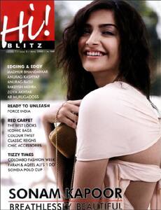 Sonam Kapoor's dazzling 'hi' on the cover of 'Hi! Blitz' magazine.