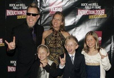 Metallica's James Hetfield and Francesca Hetfield pose with their family as they arrive on the red carpet for the 2009 Rock and Roll Hall of Fame Induction Ceremony Saturday, April 4, 2009 in Clevelan