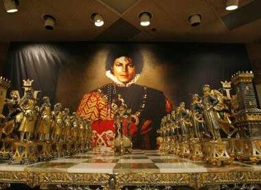 Michael Jackson's marble and parcel-gilt chess set is displayed in Beverly Hills.