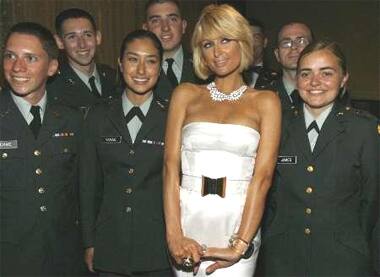 White in black: Paris Hilton members of the UCLA ROTC cadets at the First Ladies of Africa Health Summit gala.