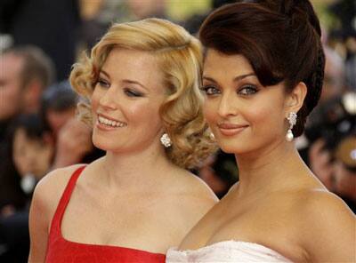 American actress Elizabeth Banks and Indian actress Aishwarya Rai arrive for the opening ceremony of the 62nd International film festival in Cannes, southern France