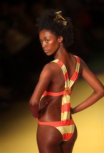 A model wears a design from the Spring-Summer 2009 collection of Brazil's designer Salinas during Rio Fashion Week in Rio de Janeiro