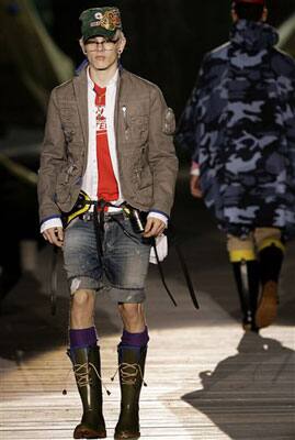 A model wears a creation part of the Dsquared2 Spring/Summer 2009/2010 men's collection, presented in Milan, Italy, Tuesday, June 23, 2009.