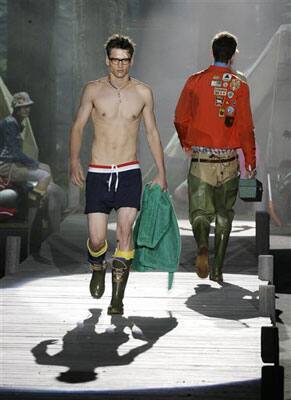 A model wears a creation part of the Dsquared2 camping inspired Spring/Summer 2009/2010 men's collection, presented in Milan, Italy, Tuesday, June 23, 2009.