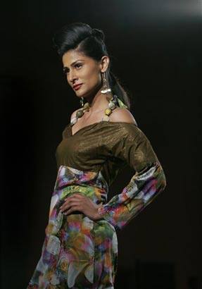 A model displays a creation by Priyanka Thakur at the Bangalore Fashion Week 2009, in Bangalore, India.