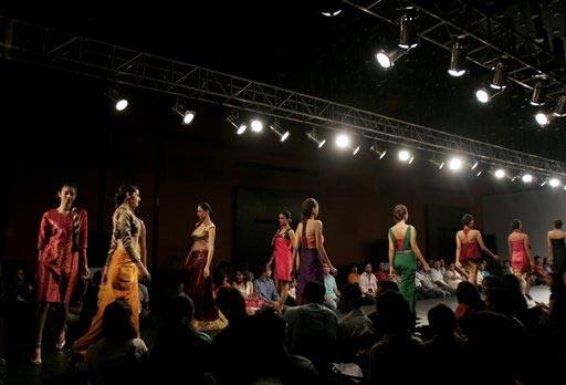 Models catwalk as they present creations by Bhakti Reddy at the Bangalore Fashion Week 2009, in Bangalore, India.