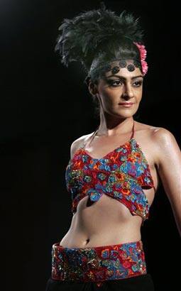 A model displays a creation by Ramesh Dembla at the Bangalore Fashion Week 2009, in Bangalore, India.