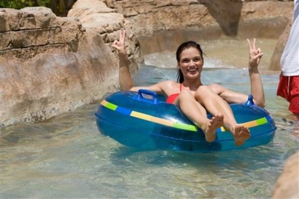 Eli Landa, Miss Norway 2009, cools off on the waterslides in Aquaventure at Atlantis, Paradise Island, Bahamas