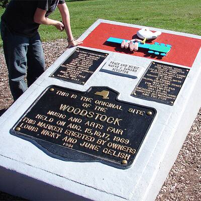 The plaque commemorating the Woodstock Festival of 1969 at Bethel, New York.