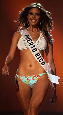 Miss Puerto Rico Mayra Matos Perez walks during the swimsuit event of the 2009 Miss Universe Preliminary Competition